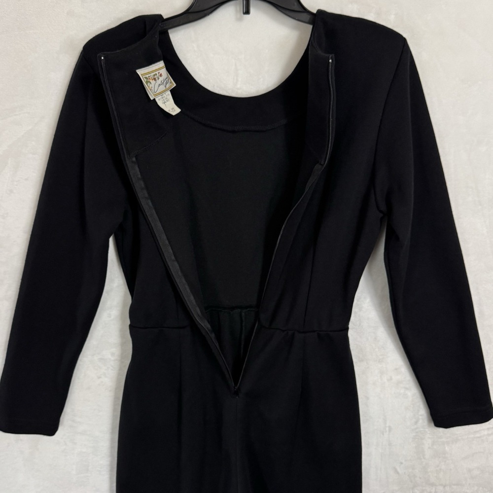 Vintage Long Sleeve‎ Pleated Knit Jumpsuit Stirrups Size M Black Minimalist Chic - Picture 6 of 15